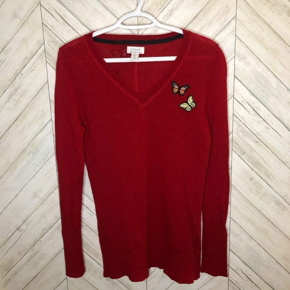 Kenar merino wool butterfly applique sweater